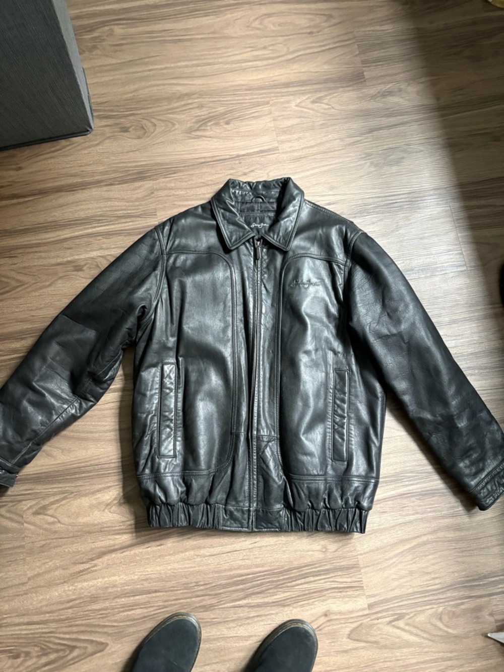Sean John Black Leather Bomber Jacket